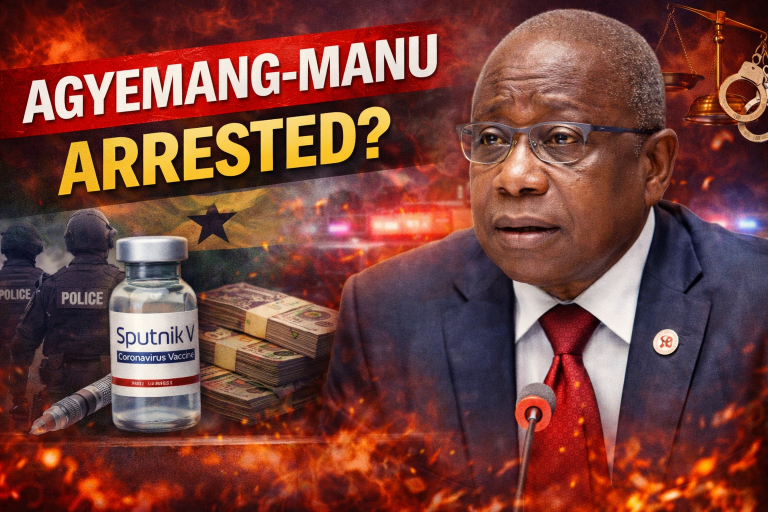 Former Ghana Health Minister Kwaku Agyemang-Manu during a public meeting amid the Sputnik V vaccine controversy and investigation into his arrest and charges.