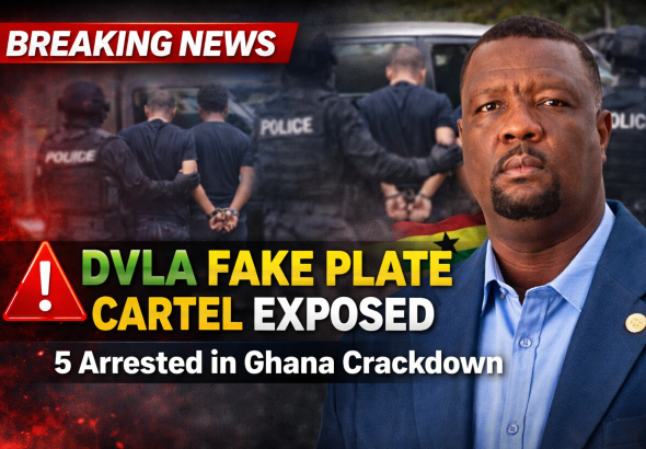 DVLA official speaking after authorities uncovered a fake DV number plate cartel in Ghana