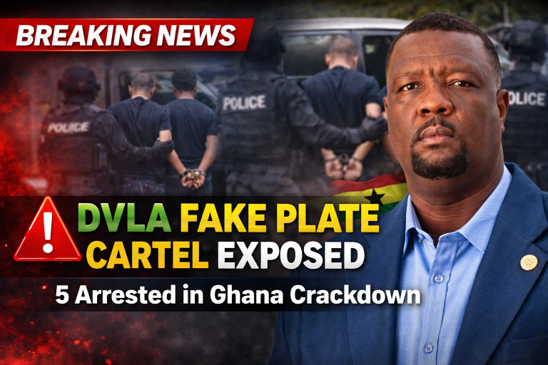 DVLA official speaking after authorities uncovered a fake DV number plate cartel in Ghana