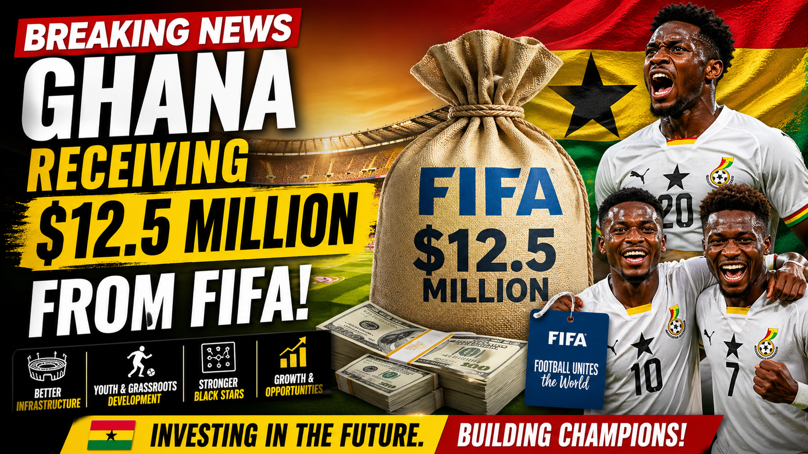 Ghana receiving $12.5 million from FIFA to support football development and Black Stars preparation