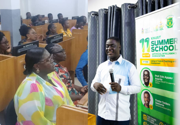 KNUST educator speaking at an artificial intelligence in education workshop; file photo illustrating higher-education AI teaching, not the participants in the RetAIn study.