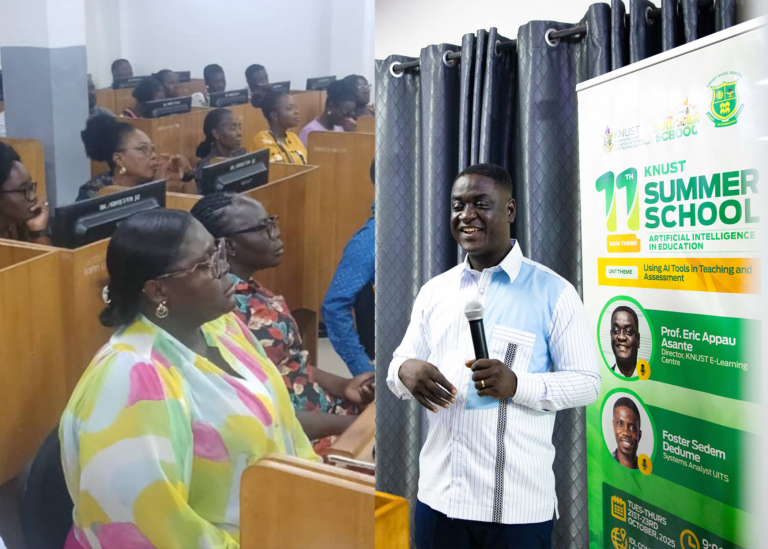 KNUST educator speaking at an artificial intelligence in education workshop; file photo illustrating higher-education AI teaching, not the participants in the RetAIn study.